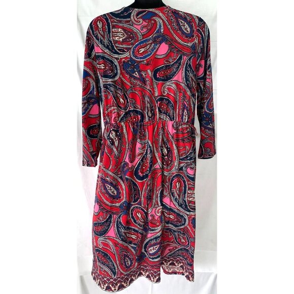 Charter Club Women Dress Size Large L Multicolor Paisley Drape V-Neck 3/4 Sleeve - Picture 4 of 7